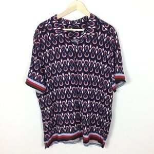 Simons dress shirt abstract print button up short sleeve beach‎ XL